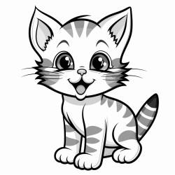 full body kitten with stripes with her tongue hanging out of her mouth