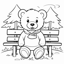 simple cute bear siting on a park bench at the park