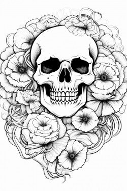 skull heart snake and sunflower