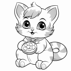 coloring page for childrena kitten eating a rainbow cookie