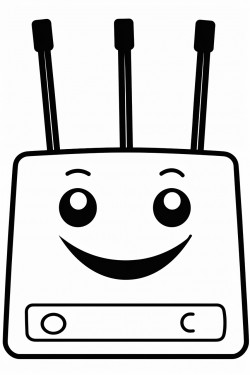 a smiling wifi router with a face and little waves coming out to represent the signal