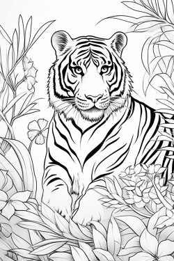 tigre dans lespace avec des plantes