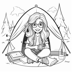 long hair girl wearing glasses sitting in a tent