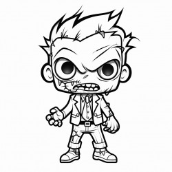 white background kawaii zombie coloring page full body sketch style line art coloring book clean line art