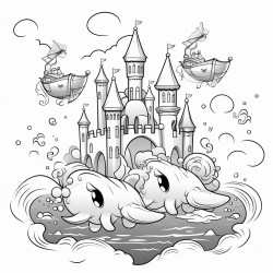 underwater castle and flying elephants