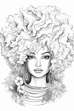 coloring page of black woman with white afro hair
