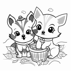 coloring page baby animals puppies  and kitten halloween cute