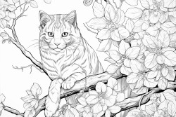 cat climbing trees and flowers everywhere