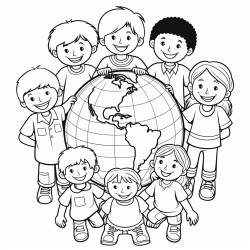 world with smiling children and animals