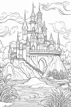 fantasy island with unicorns mermaids and a magical castle each page has a different feature