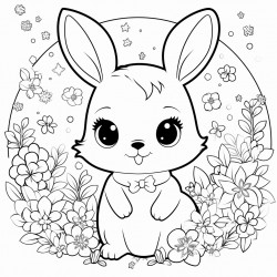 rabbit looking at the note with wide eyes surrounded by colorful flowers that seem to glow with magic