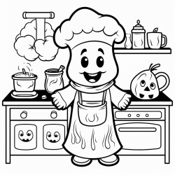 cozy hugged ghost baking cookies in kitchen