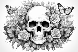 skull with butterflies