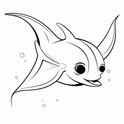 simple manta fish over seaweed 16 colors 100 curved segments bold black lines no details no grayscale no shadows coloring page