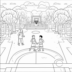 baskeball court with players
