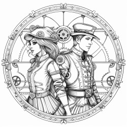 steampunk couple holding hands