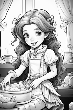 a little girl fairy is doing laundry in a fantasy house
