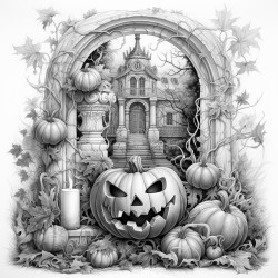 peux tu me creer un coloriage pour adultes qui remplis une feuille a4 sur le theme halloween