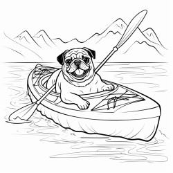 kayak with pug inside going down steep waterslide