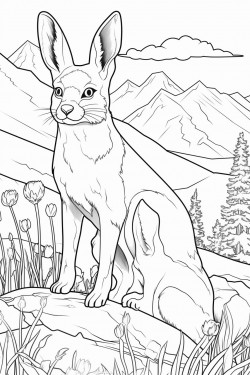 a fox and a rabbit in a mountain scene