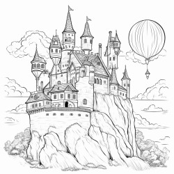 un chateau de sorcire sur un balais volant