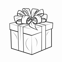one large present with a big bow on top solid white background clean lines
