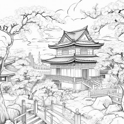 cherry blossom in japan with a house