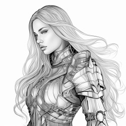 stern woman with tight straight ponytail in leather armor no pupils