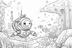 space cat exploring underwater ruins
