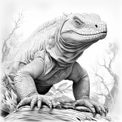 komodo dragon with complicated drawing inside no shadows thick lines