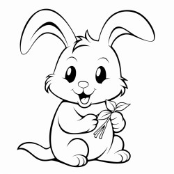 a bunny munching on a big crunchy carrot white image thick black lines and no shading or gradient