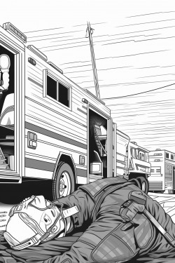 can you make a coloring page of an emt or ambulance responding to the scene of an emergency