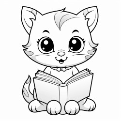 kitty cat reading a book