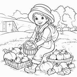 autumn harvest bounty a character harvesting pumpkins apples and squash from a bountiful autumn garden