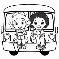 2 girls sitting in a school bus  child