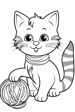 a tabby cat playing with a yarn ball