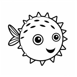 kids coloring page with pufferfish black and white simple line art style minimalist drawing white background style raw