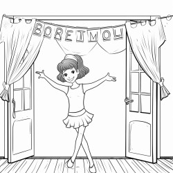 a dancer in a studio with a welcome back sign