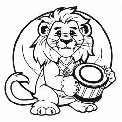 a lion playing a drum with its tail