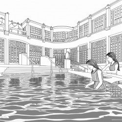 kids learning to swim in outdoor pool