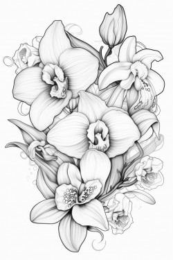 lilies orchids and cherry blossoms in the shape of an s