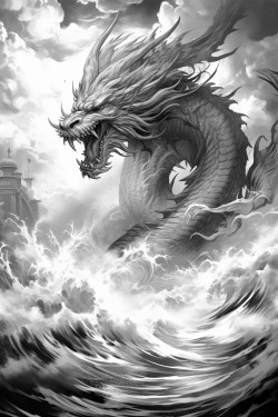 palm tree beach ominous storm tornado with dragons