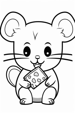 a cat and a mouse eating cheese in kawaii style