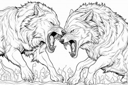 2 male wolfs fighting one is fat and losing the other is lean beautiful and winning