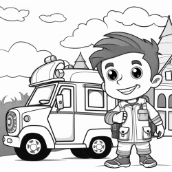 a friendly looking emt with his ambulance and a spooky halloween background