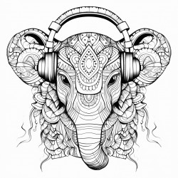 zentangle animal with headphones