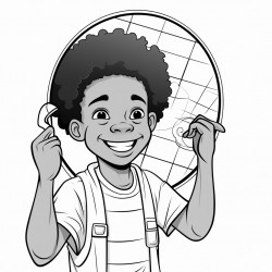 a cheerful illustration of a black child holding a mirror and smiling at their reflection