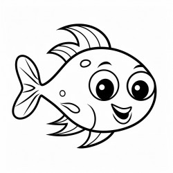 simple and cute fish outline drawing with thin bold lines with cute eyes with only black and white color
