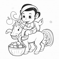 monkey riding a unicorn eating bananas