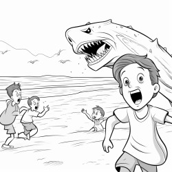 a boy yells shark at the beach and terrified people come running from the ocean